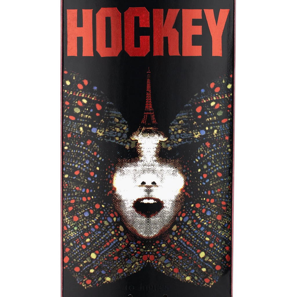 A bottle of HOCKEY KEVIN RODRIGUES FIREWORK with a digital print featuring an image of the Eiffel Tower.