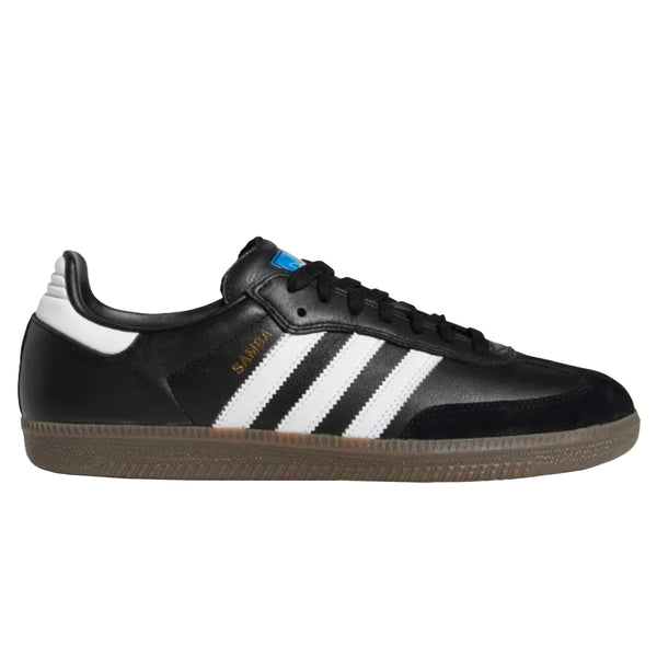 A black and white Adidas Samba Adv sneakers.