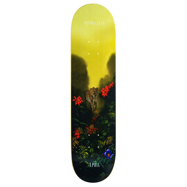 An 8" APRIL skateboard adorned with a striking picture of a tiger and flowers.