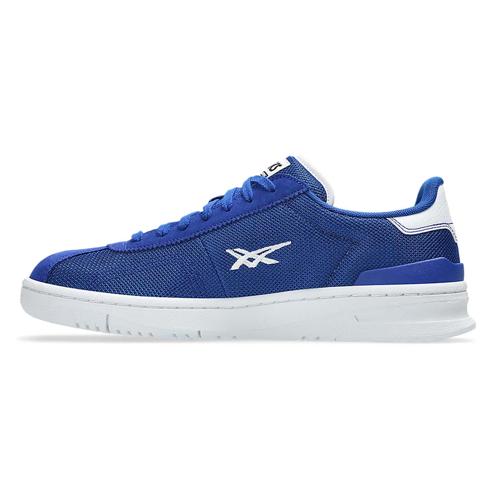 The ASICS VIC NBD CLAY PRUSSIAN BLUE / WHITE sneaker features a mesh and synthetic upper in blue, accented by a white sole and logo.