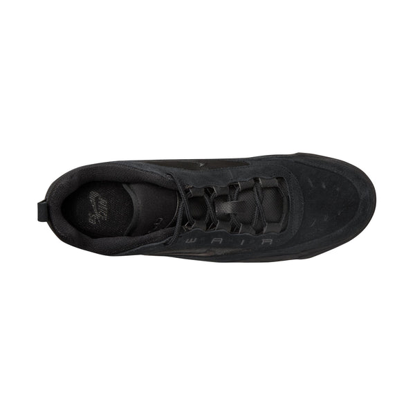 Top view of a single nike nike SB Ishod 2 Air Max Black/Black-Anthracite skate shoe with laces on a white background.