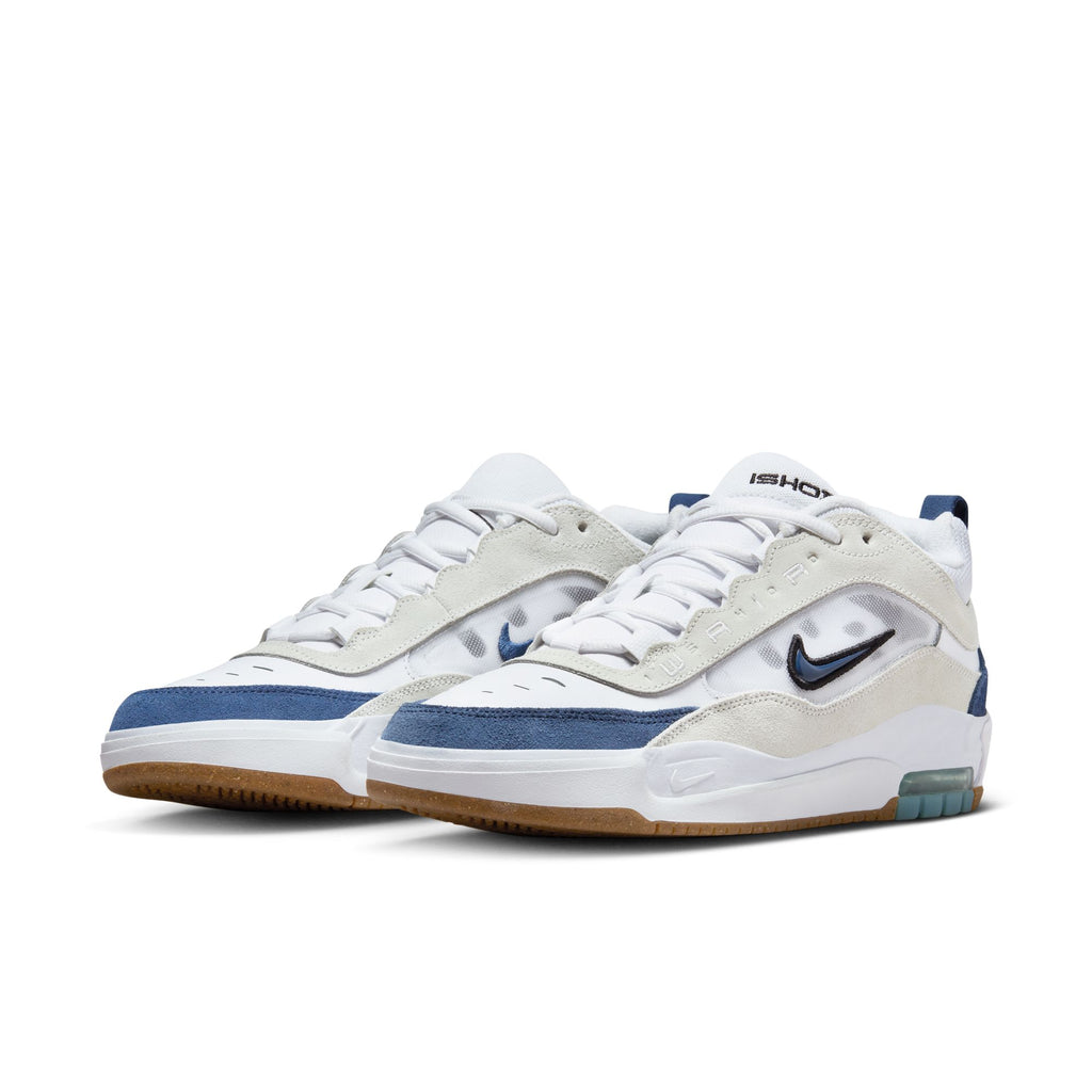 A pair of nike NIKE SB ISHOD 2 AIR MAX WHITE / NAVY-SUMMIT WHITE-BLACK sneakers with varsity red accents.