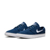 A pair of blue nike SB ZOOM JANOSKI OG+ NAVY / WHITE sneakers with white soles and Zoom Air cushioning on a white background, designed for skateboarding.