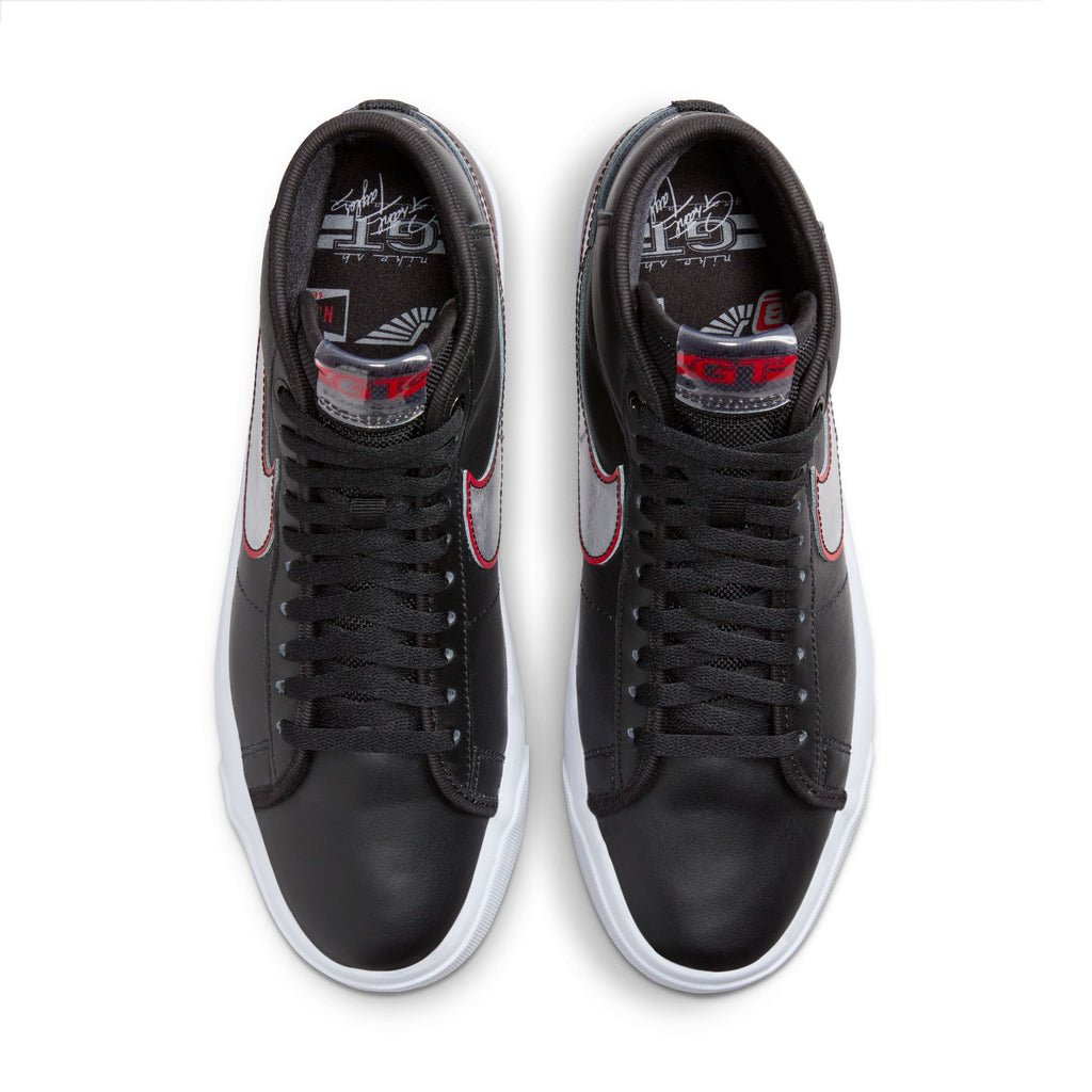 The Nike SB Blazer Mid Pro GT Black / Metallic Silver, endorsed by Grant Taylor, features a black and red color scheme that perfectly complements its sleek design. Whether you are a skateboarding enthusiast or simply love stylish sneakers,