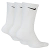 Three white Nike Everyday Crew Socks 3 Pack White Large on a white background.