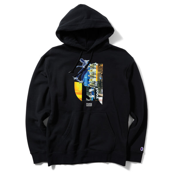 A CLOSER black hoodie with a printed image of a CLOSER RICK HOODIE BLACK.