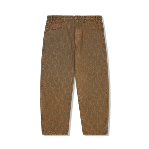 A pair of washed brown Butter Goods pants with a Butter Goods print.