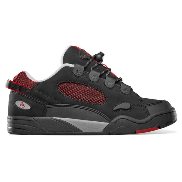 A ÉS THE MUSKA BLACK / RED sneaker with red accents.