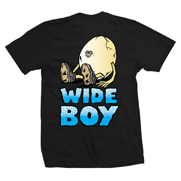 A HEROIN 100% Cotton wide boy tee with a black color and the phrase "wide boy.