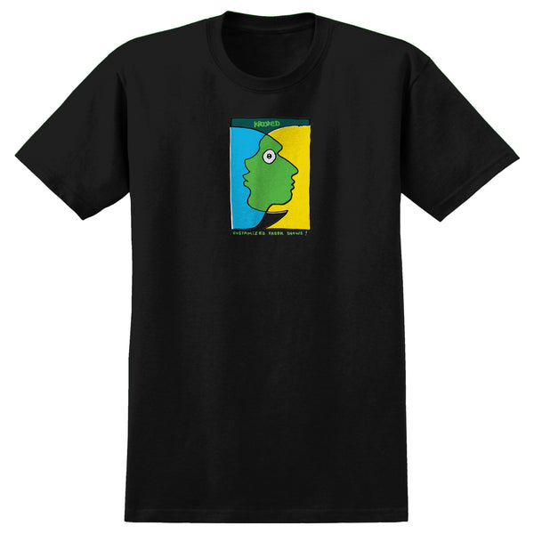 A KROOKED FREAK SHOWS TEE BLACK with an image of a green, yellow and blue tree by DELUXE.