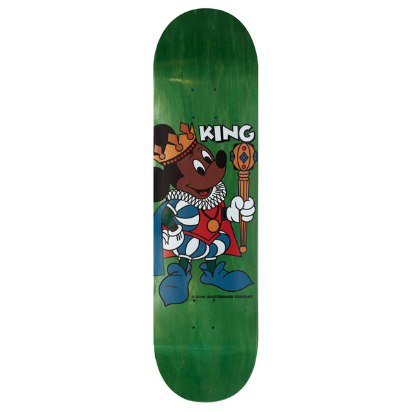 A KING deck featuring a graphic of a cartoon bear dressed as a king, holding a scepter, with "KING ZACH KINGDOM" written at the top.