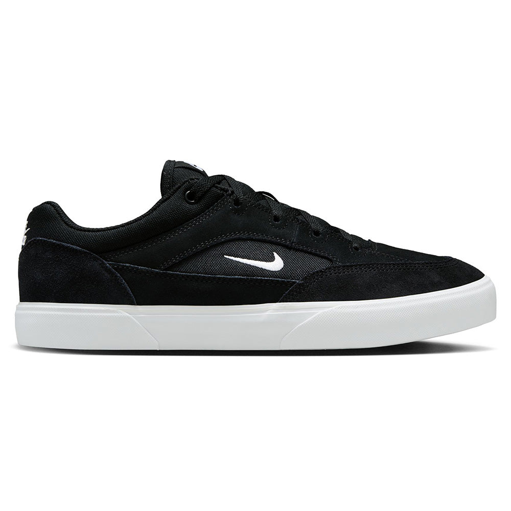 The NIKE SB MALOR BLACK / WHITE is a durable low-top skate shoe with a white swoosh, sturdy white rubber sole, and timeless charm. Perfect for skate enthusiasts seeking flair and resilience.