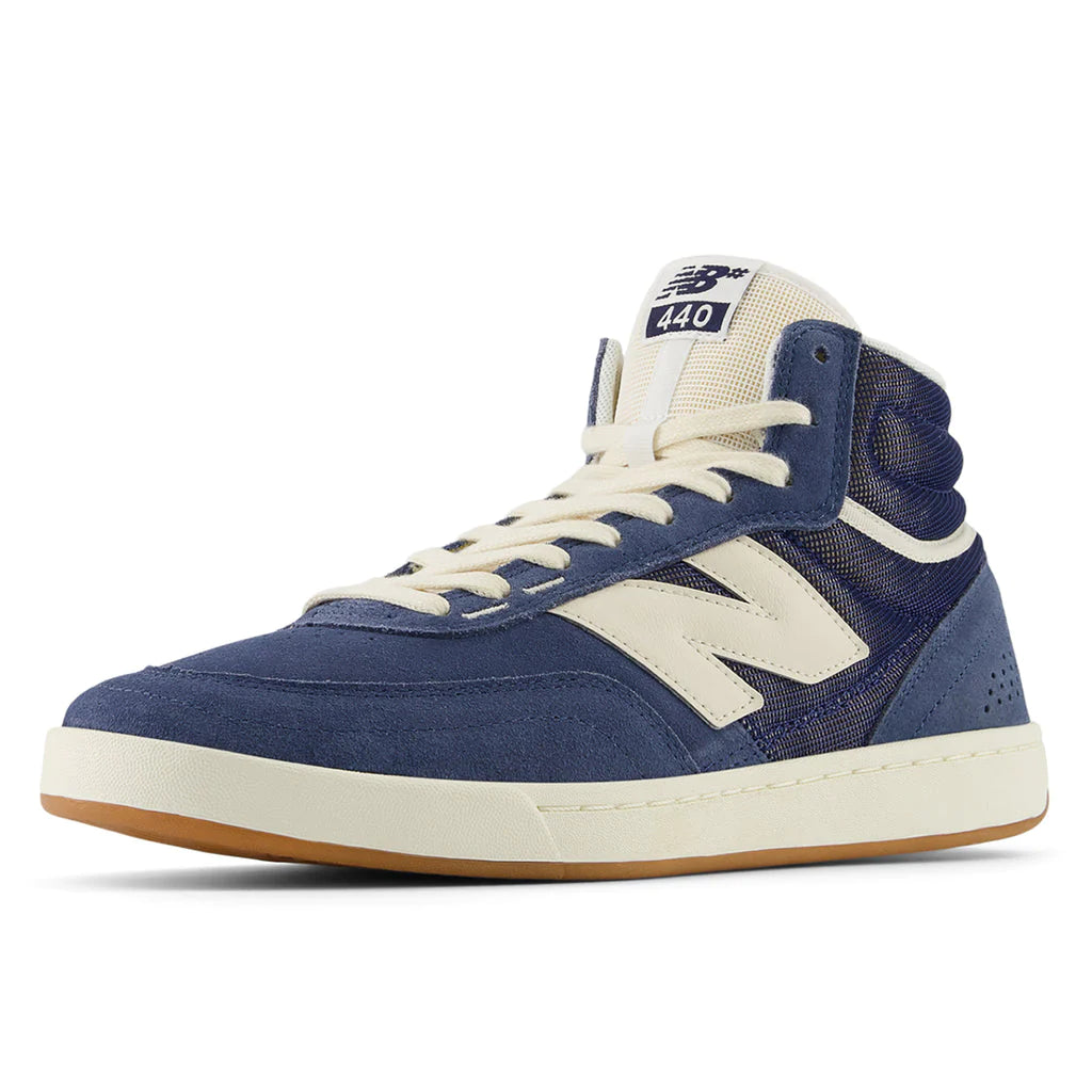 NB Numeric 440 V2 High Blue / Beige sneakers for men in navy and white.