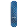 A OPERA skateboard deck made from North American Maple, featuring a blue geometric pattern and the word "opera" in white centered text.