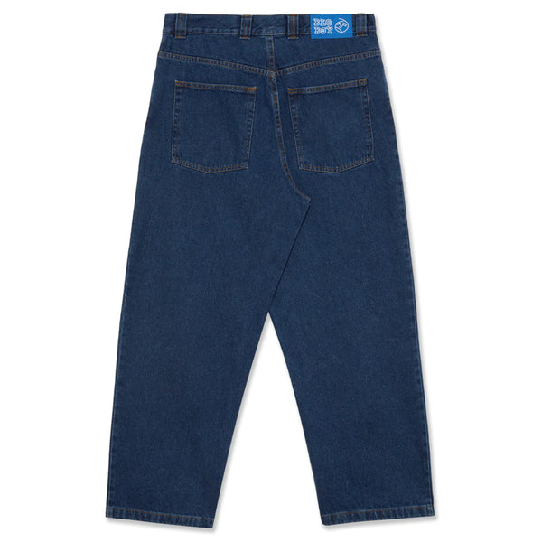 A pair of POLAR dark blue jeans made of cotton-denim fabric, featuring a blue pocket.