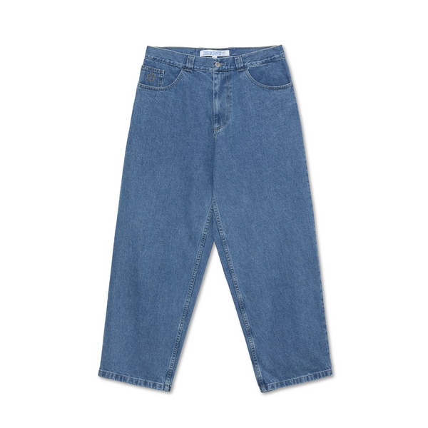 A pair of POLAR blue denim jeans.