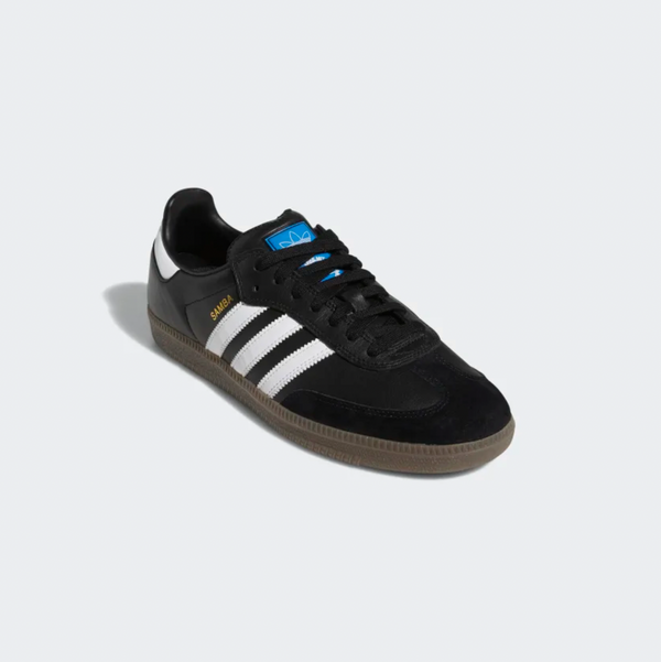 A pair of ADIDAS SAMBA ADV BLACK / WHITE sneakers on a white background.