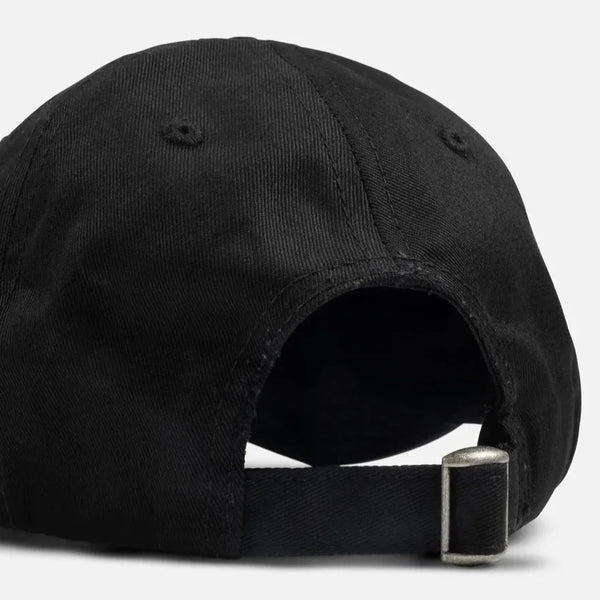 A THRASHER black baseball cap with a metal buckle.