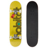 Two skateboards side by side, one with a yellow HABITAT ELLIPSE COMPLETE deck facing up and the other with a black grip tape facing up.