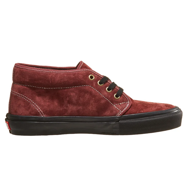 Burgundy VANS SKATE CHUKKA DARK RED / BLACK sneakers designed for skateboarding, inspired by Rowan Zorilla.