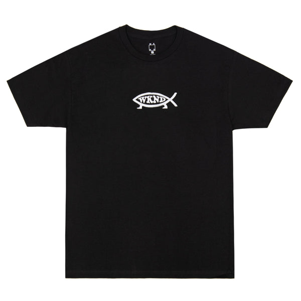 A WKND EVO FISH TEE BLACK with a fish logo on it.