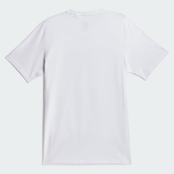 ADIDAS SKATEBOARDING 4.0 ARCHED LOGO TEE WHITE ROYAL BLUE displayed on a flat surface, viewed from the back with visible crew neckline and short sleeves.