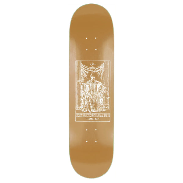 A Disorder HUSTON CARD skateboard with a tarot card image from Disorder Skateboards.