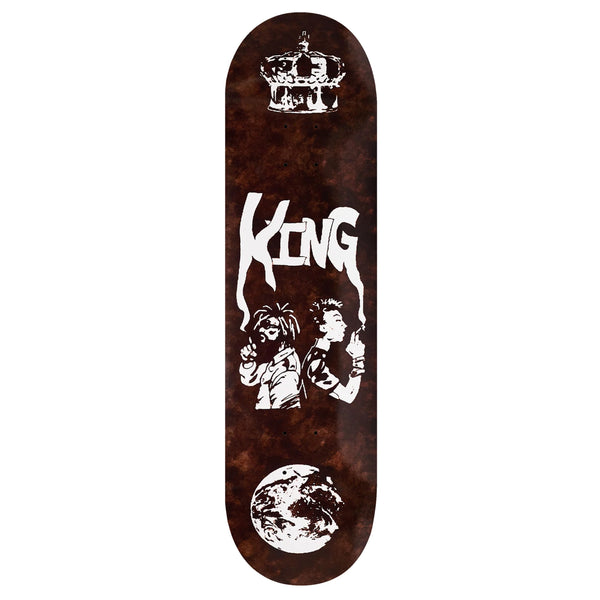 A King skateboard deck featuring the word KING NA-KEL SMITH SMO-KING, available in sizes 8.38 and 8.5.