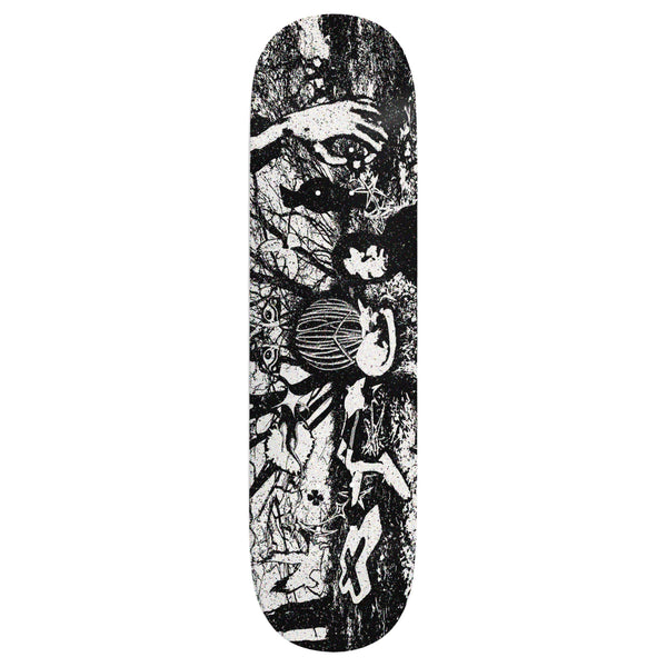 A black and white LIMOSINE skateboard deck featuring a collage of various abstract and graffiti-style artworks from Hugo Boserup's Pro Model.