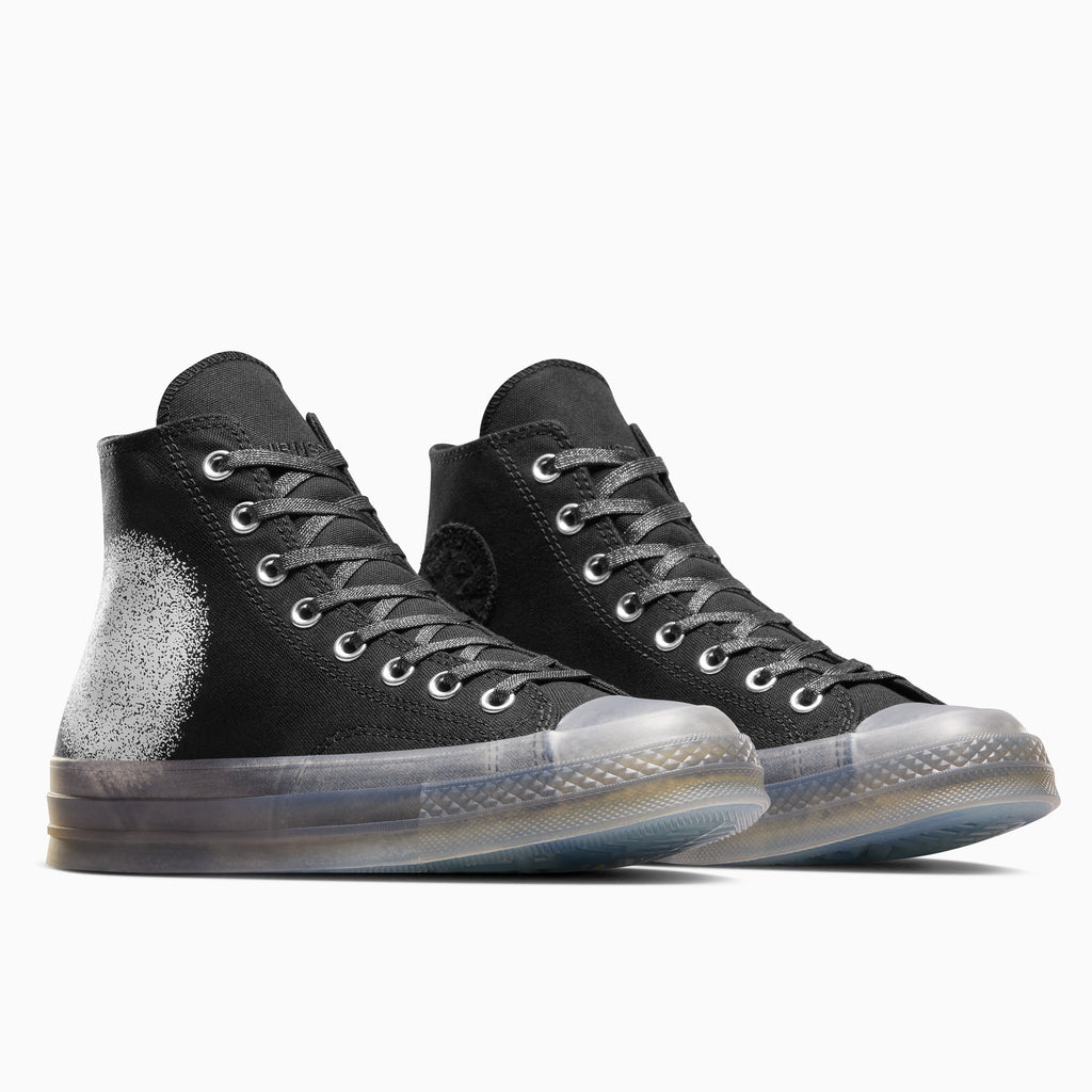Limited-edition CONVERSE x TURNSTILE CHUCK 70 HI BLACK / GREY / WHITE shoes in black.