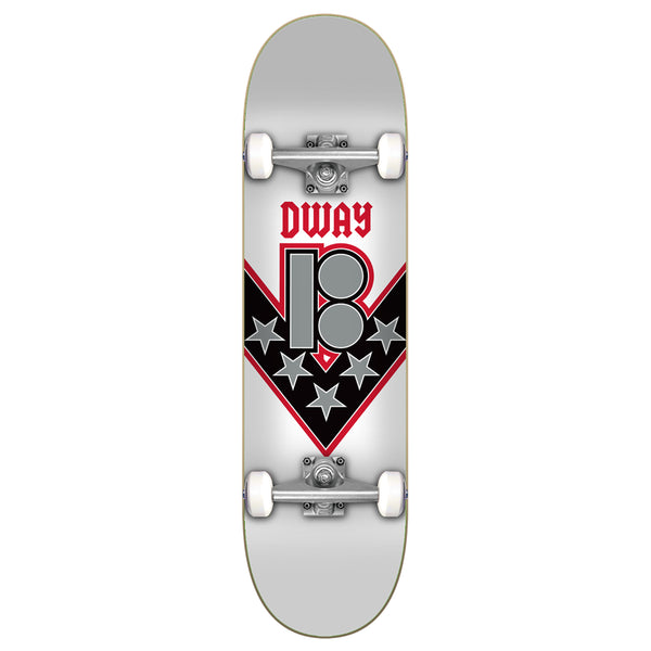 A Plan B Danny Way One Offs Complete skateboard, width 8.25", with a graphic design featuring the number "18" and stars within a diamond shape.