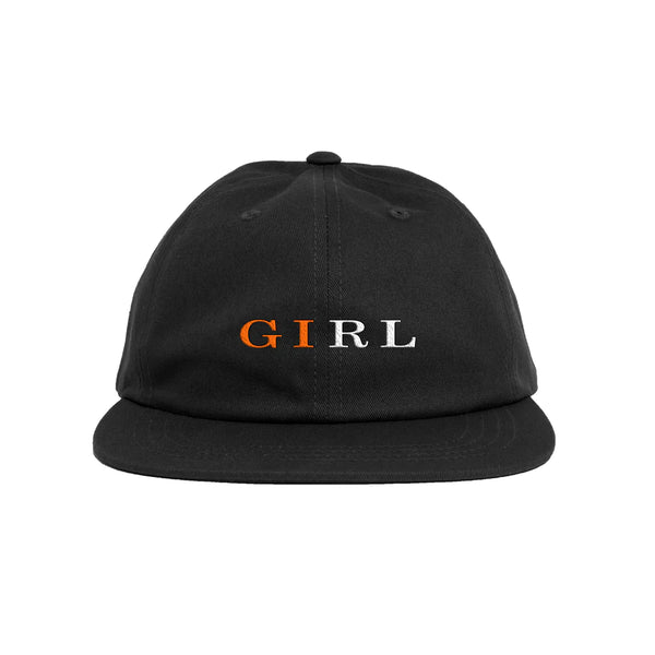A black GIRL SERIF SNAPBACK HAT with the word "Girl" on it, by CRAILTAP.