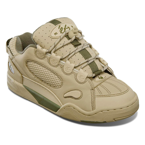 A single ÉS THE MUSKA TAN / GREEN sneaker, branded as ES, displayed on a white background.