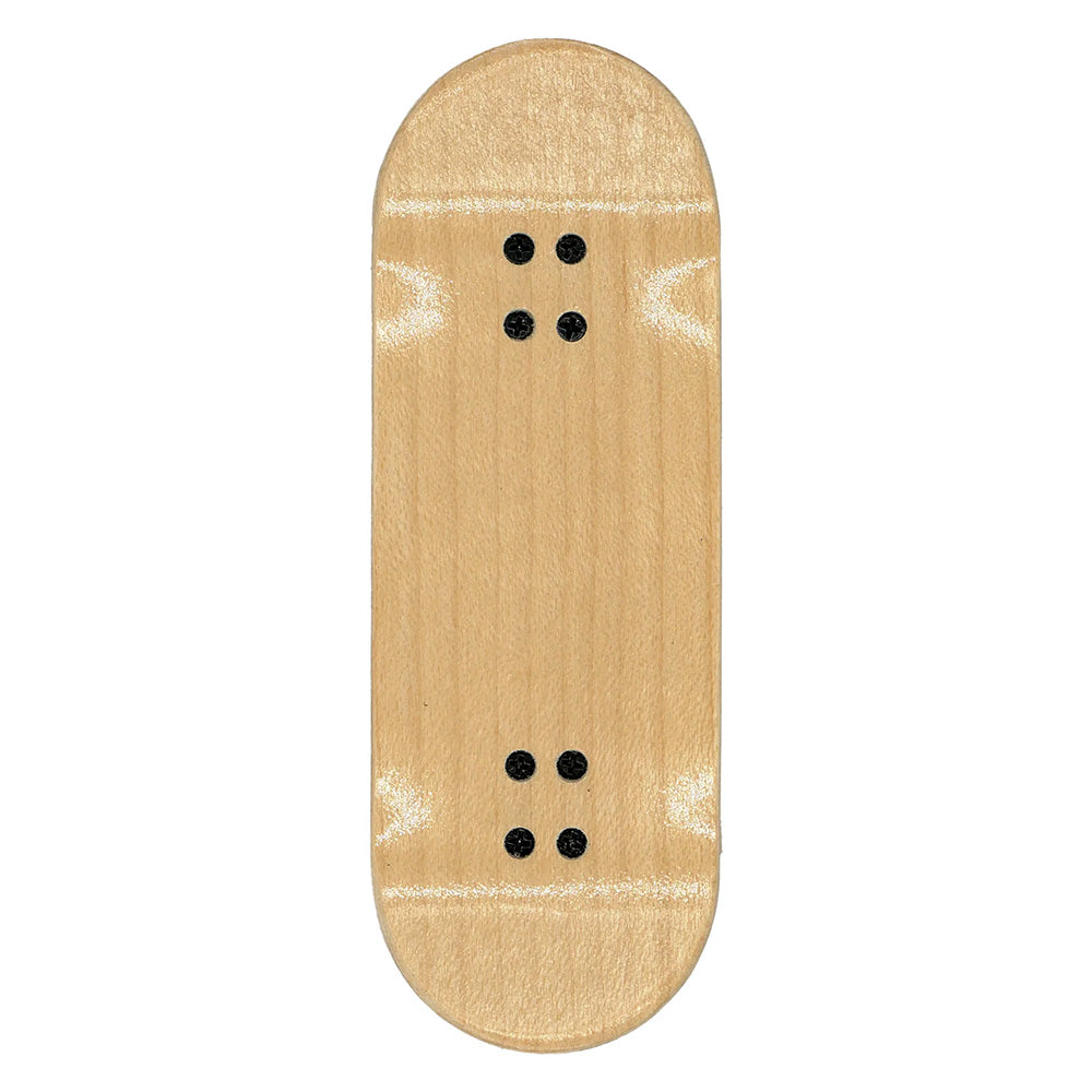 The SLUSHCULT "GROM" SERIES 009 FINGERBOARD HYDRANT is a small, unfinished wooden deck with eight black wheel holes—ideal for beginner fingerboarding and shown from above on a white background.