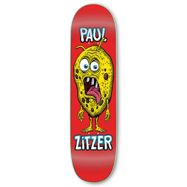 A colorful STRANGE LOVE PAUL ZITZER skateboard deck featuring a cartoonish graphic of a surprised lemon with the text "Paul Zitzer" from STRANGELOVE.