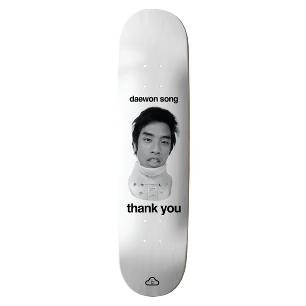 A THANK YOU skateboard with the words thank you on it.