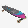 A Globe skateboard with colorful wheels on a white background.