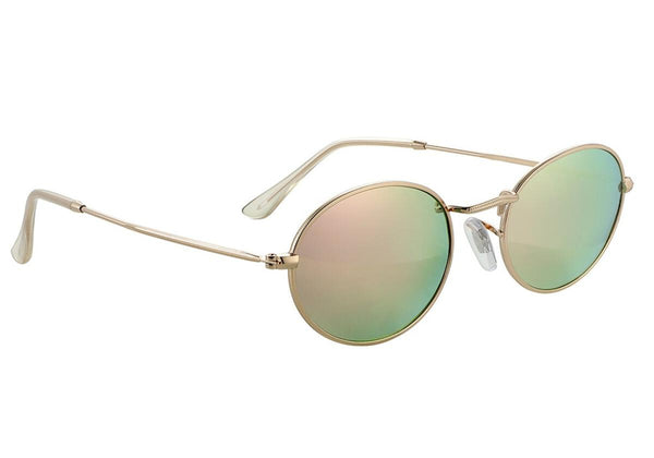 Round mirrored sunglasses with gold frames and gradient green polarized lenses, isolated on a white background. - GLASSY SUNHATERS CAMPBELL POLARIZED GOLD / PINK MIRROR sunglasses by GLASSY