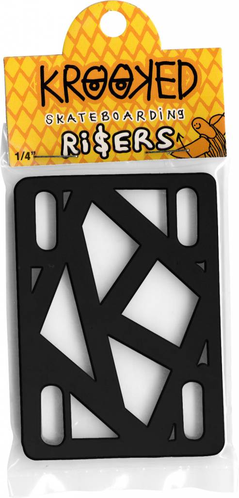 Black KROOKED skateboard riders with KROOKED RISER PADS 1/4" BLACK.
