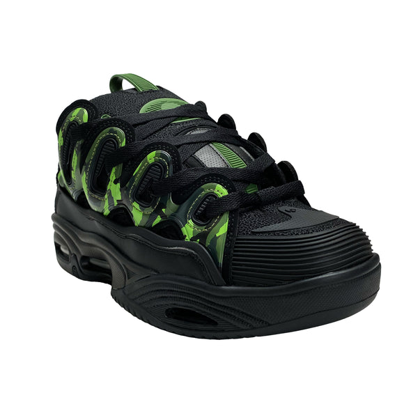 A pair of black and OSIRIS D3 2001 BRIGADE / GREEN sneakers by OSIRIS.