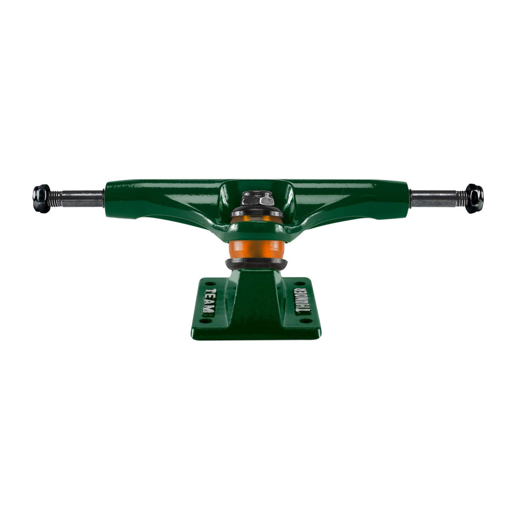 The THUNDER TRUCKS TEAM HOLLOW SCREAMING SHADOWHORN 147 (set of two) skateboard trucks feature hollow axles and orange bushings, shown from the front against a white background.
