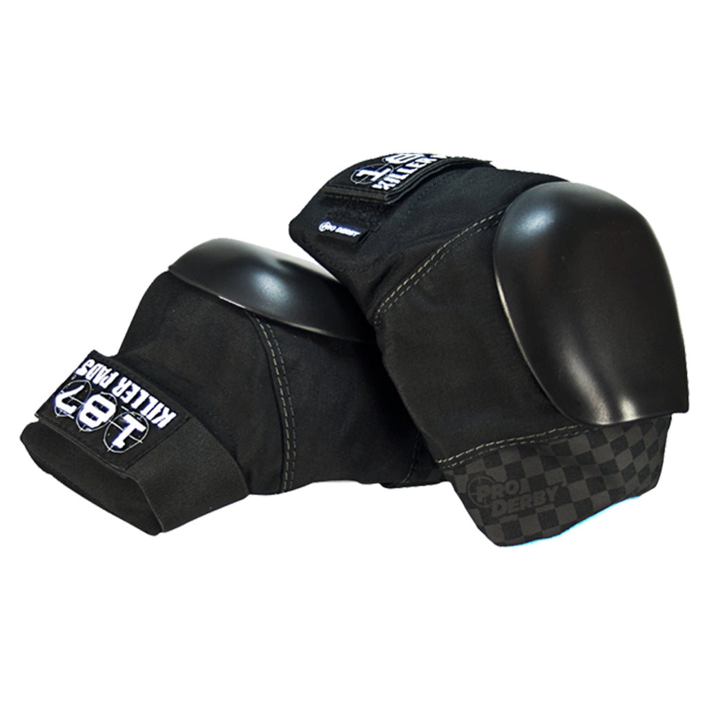A pair of 187 PRO DERBY KNEE PADS BLACK / BLACK by 187 on a white background.