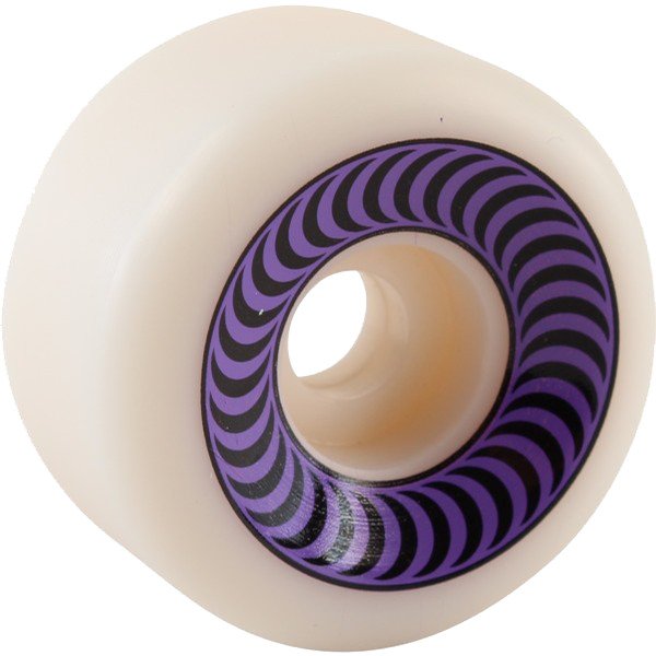 A purple and white SPITFIRE F4 OG CLASSIC 99A 58MM skateboard wheel.