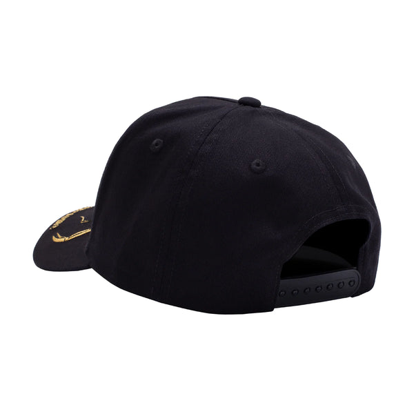 A black FUCKING AWESOME LOUIE SCORPION SNAPBACK cap with a gold LOUIE LOPEZ logo on it.