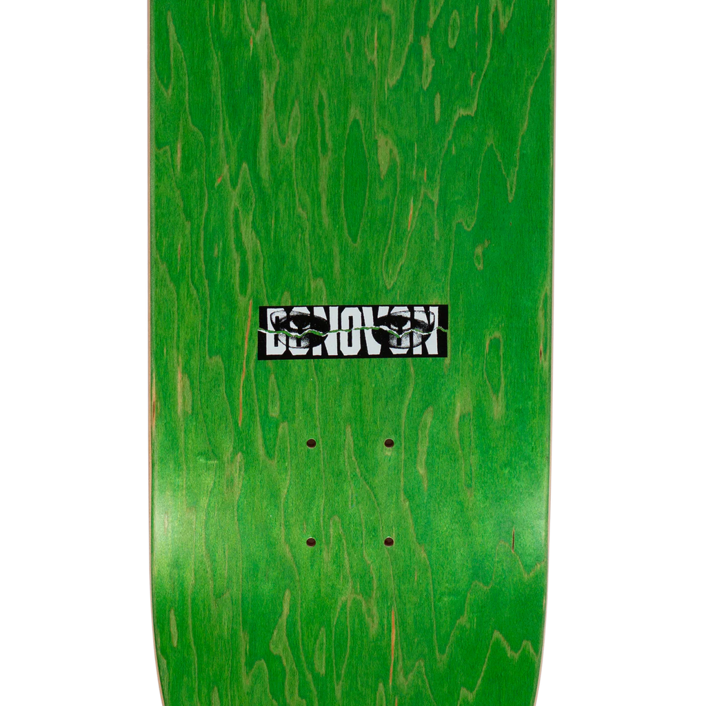 A green HOCKEY skateboard with a black HOCKEY logo on it.