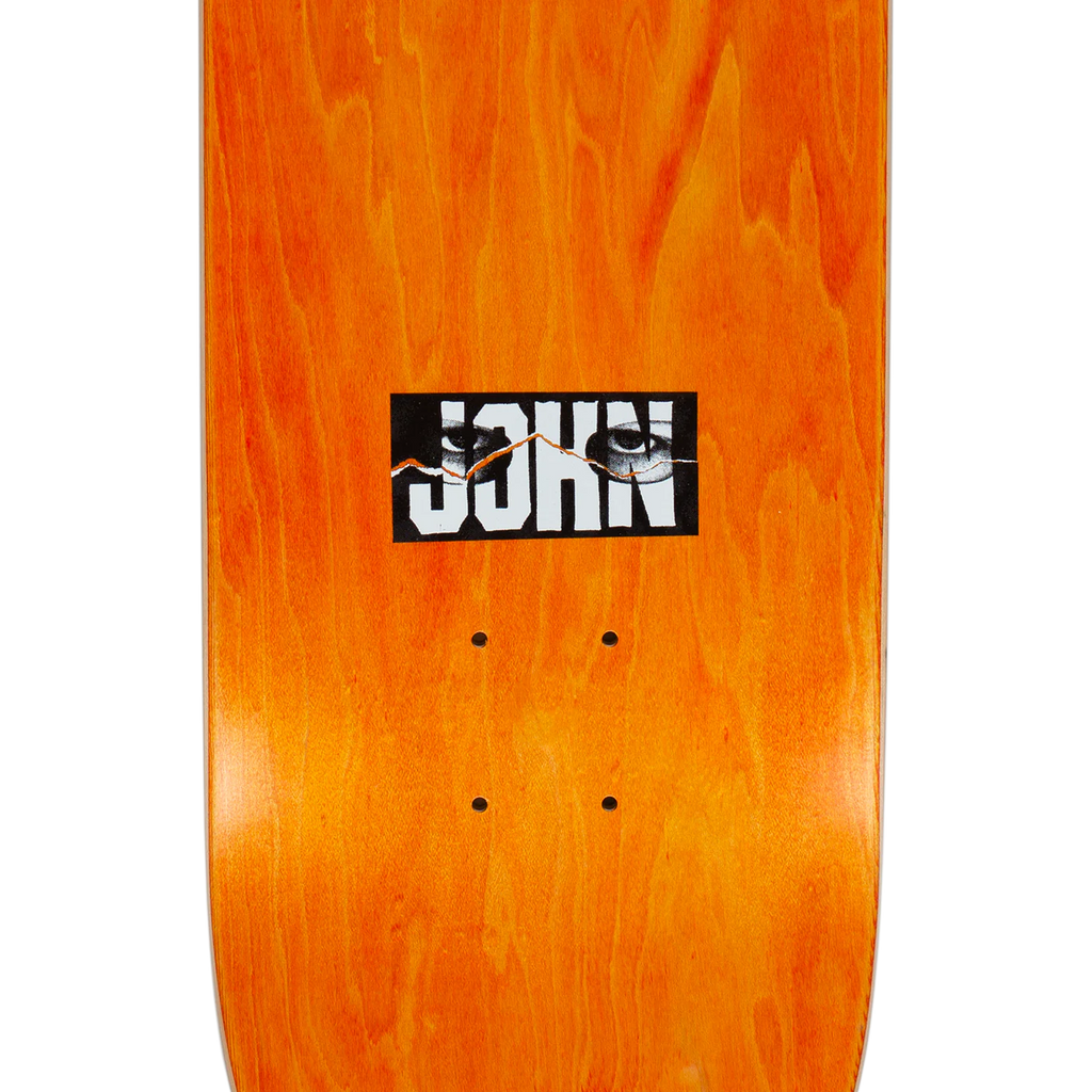 A skateboard with the word HOCKEY FITZGERALD RAW MILK on it.