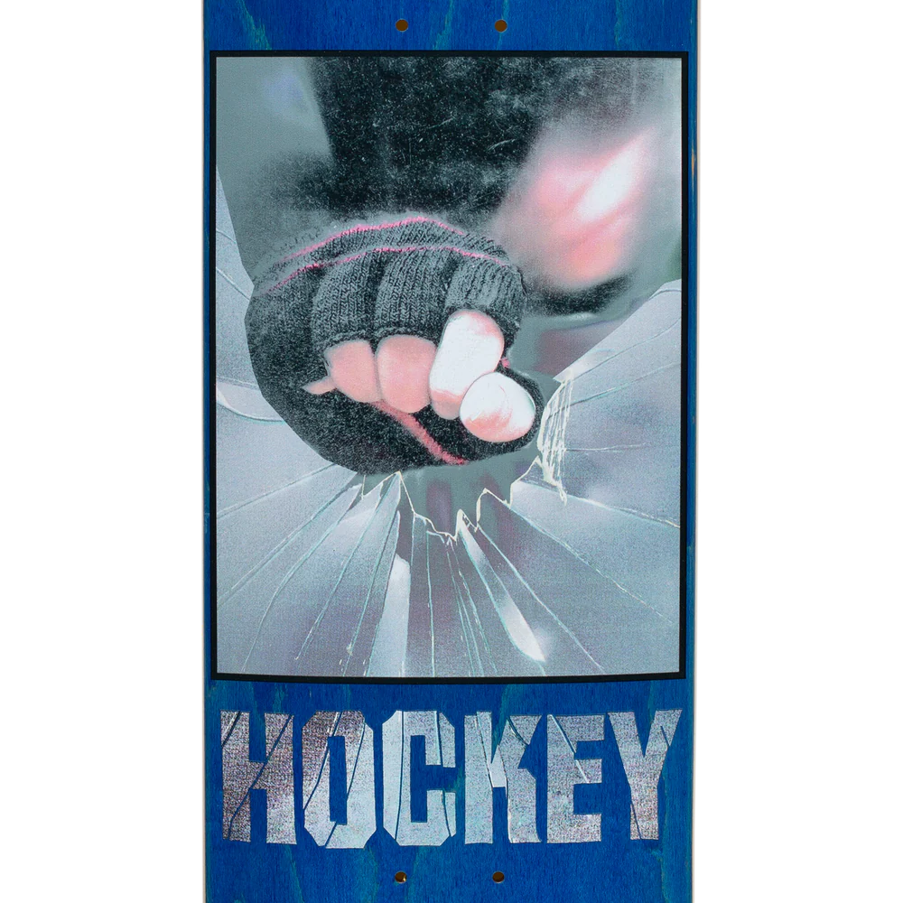 A HOCKEY KADOW CARL-themed skateboard deck featuring the word "hockey" on it.