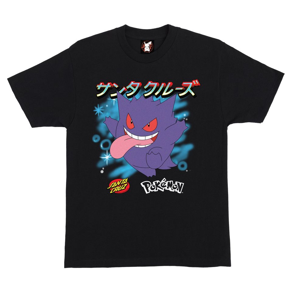 A Santa Cruz X Pokemon Ghost Type 3 Mens Tee Black with a japanese character on it.