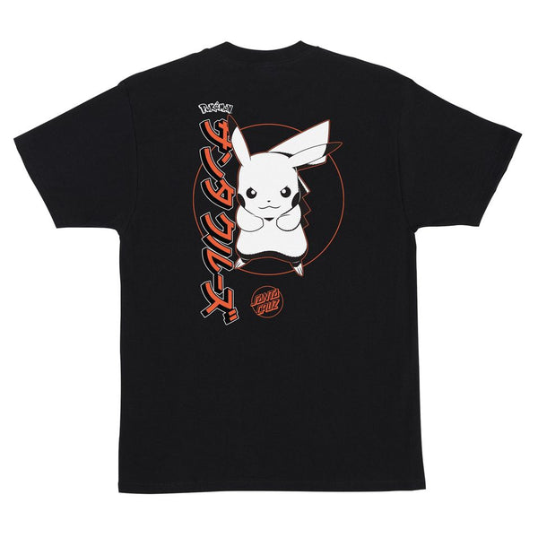 A SANTA CRUZ X POKEMON PIKACHU MENS TEE BLACK with an image of a pokemon on it.