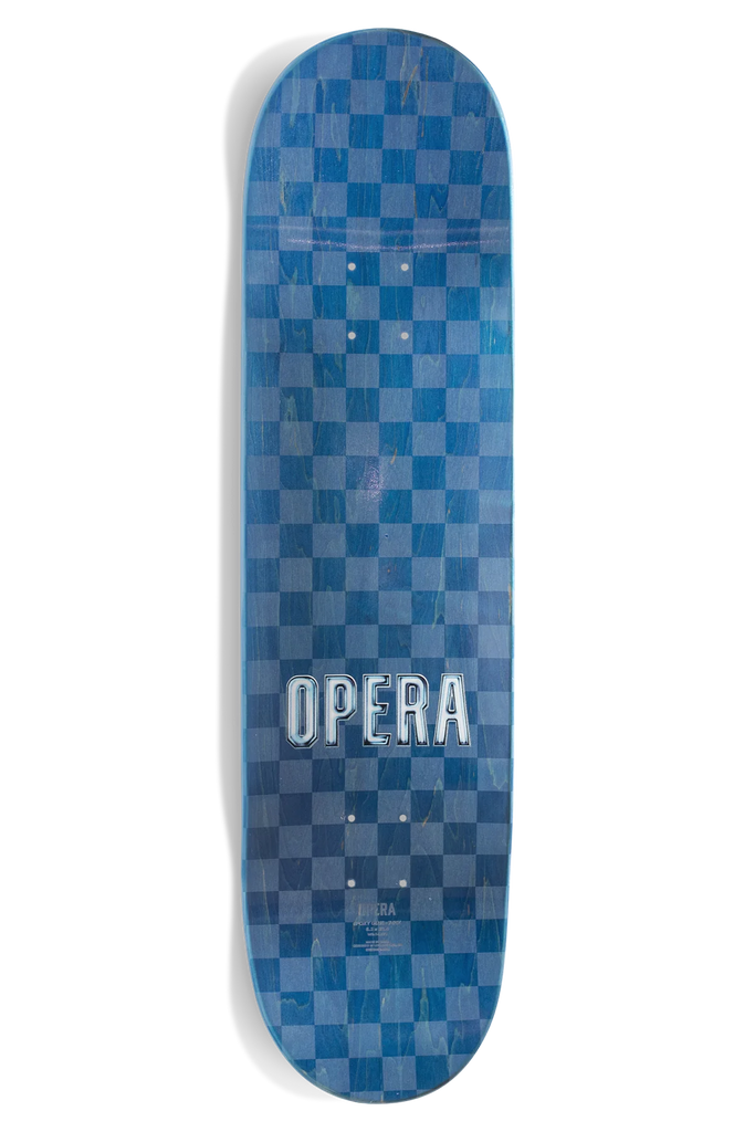 A 7-ply OPERA skateboard featuring the word opera.